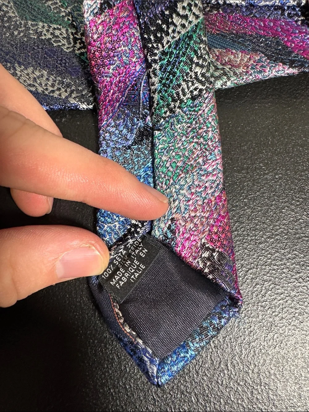 Missoni mens colorful geometric abstract pattern 100% silk neck tie EUC